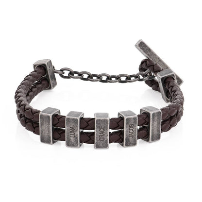 Stella Brown Braided T-Bar Leather Bracelet