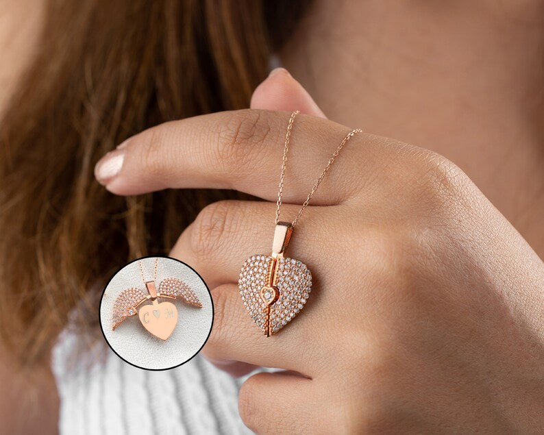 Piper Personalized Angel Wings Heart Necklace