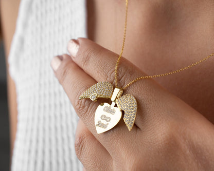Piper Personalized Angel Wings Heart Necklace