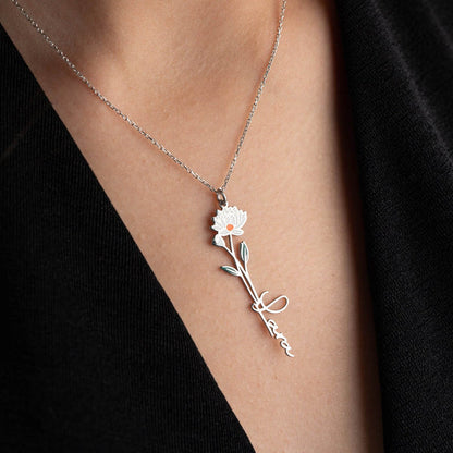 Hannah Personalized Birth Flower Name Clavicle Necklace