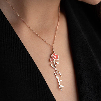 Hannah Personalized Birth Flower Name Clavicle Necklace