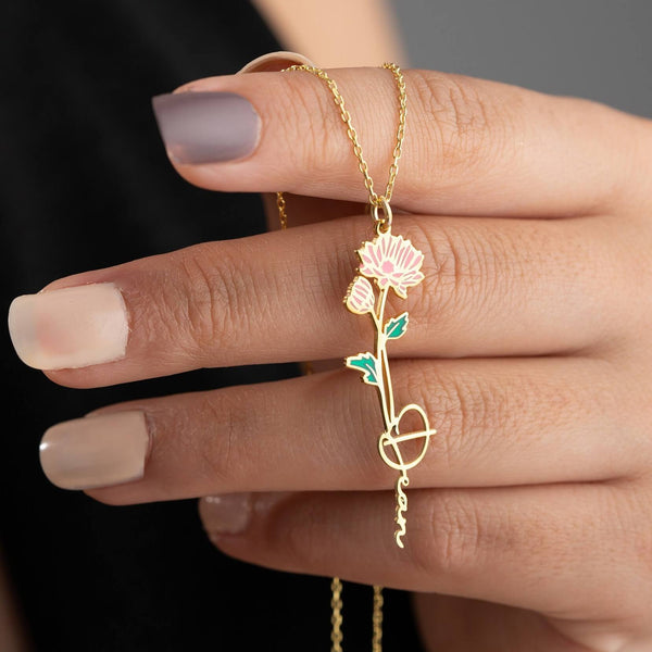 Hannah Personalized Birth Flower Name Clavicle Necklace