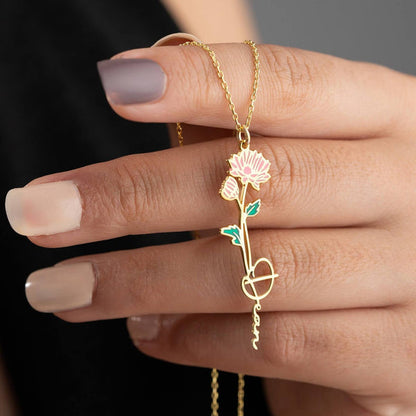 Hannah Personalized Birth Flower Name Clavicle Necklace